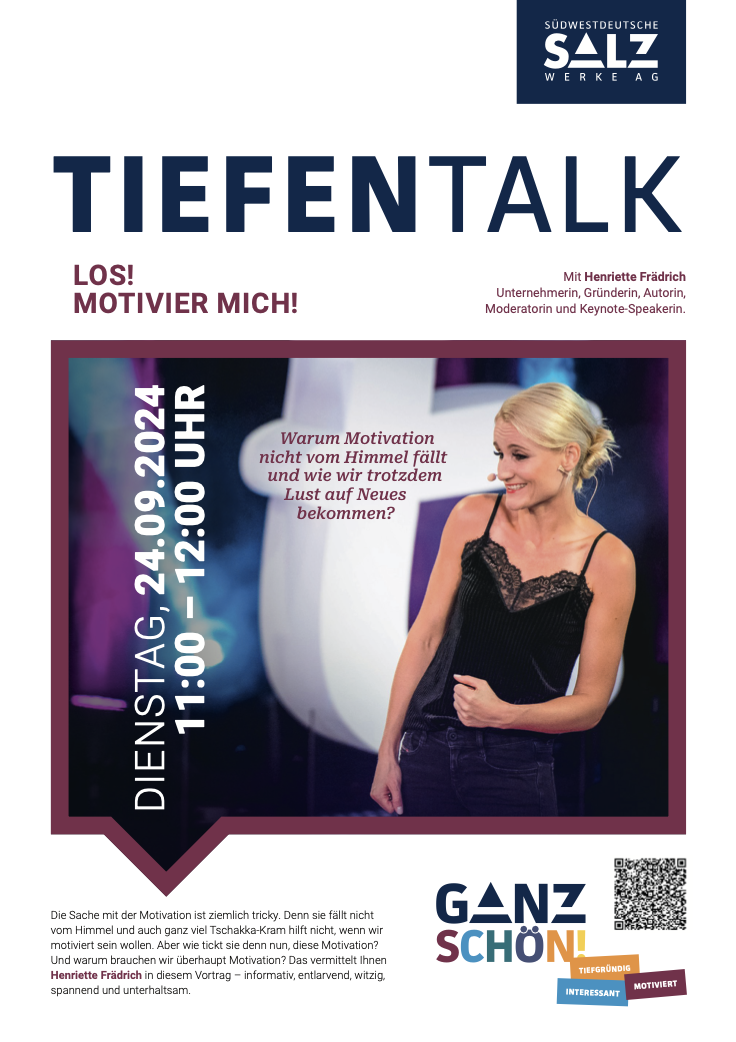 Henriette Frädrich als Impulsgeberin beim digitalen Event „Tiefentalk“ der Südwestdeutschen Salzwerke AG — Online-Keynote über Motivation & Veränderung
